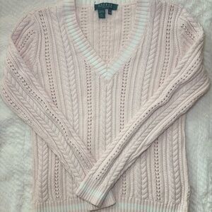 Ralph Lauren Light Pink V-Neck Cable Sweater